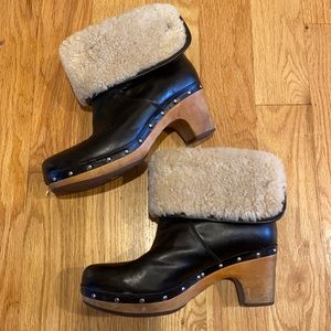 UGG Lynnea Sherling Black Leather Boot sz8